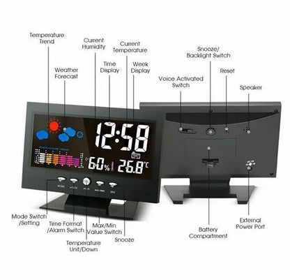 LED Digital Alarm Clock Snooze Calendar Thermometer Hygrometer Weather Display