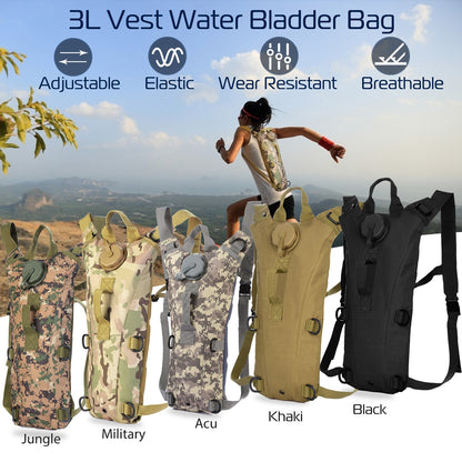 1Pc 3L Tactical Hydration Pack Water Bladder, Adjustable Water Drink Backpack