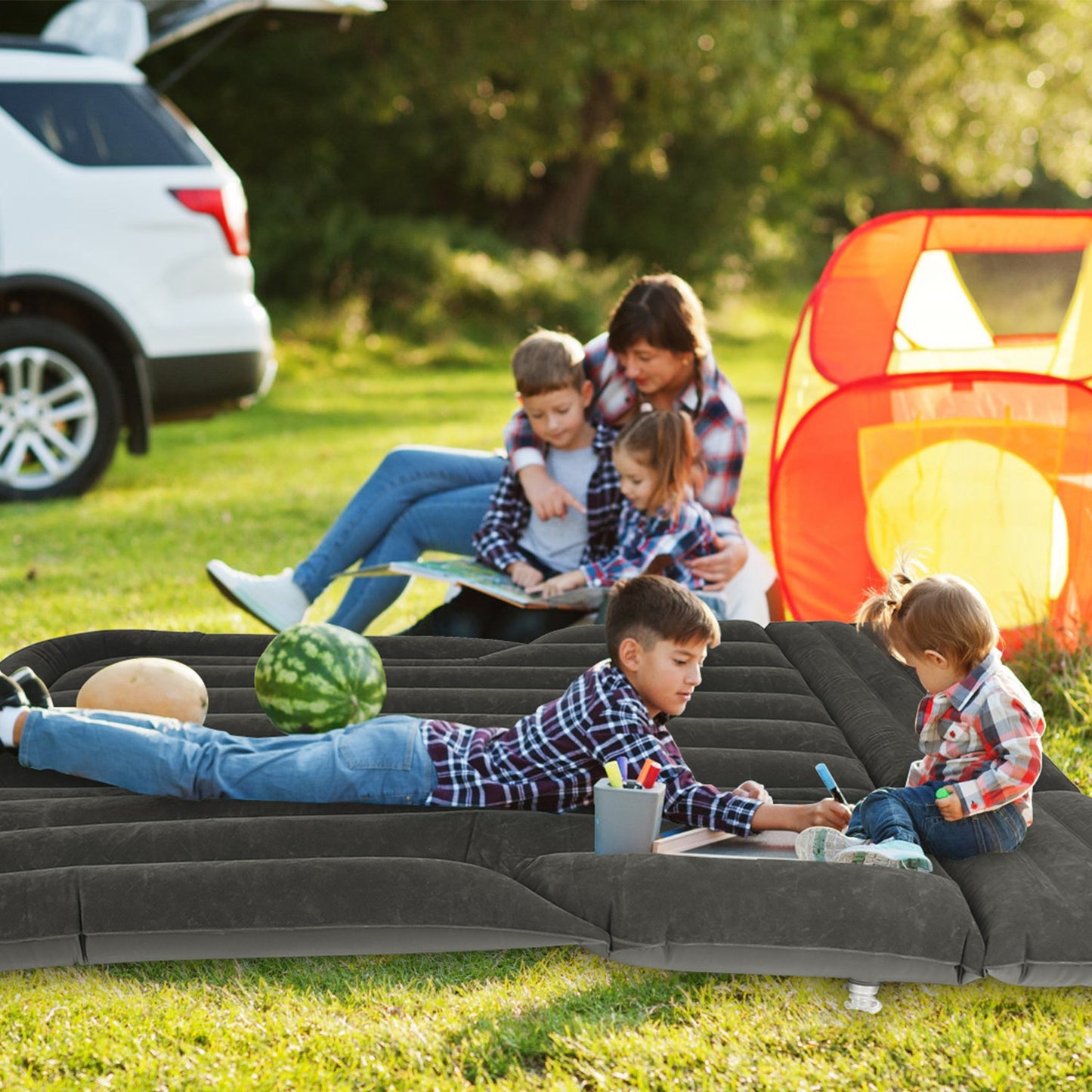 Camping Bed Cushion With Pillow Storage Bag PVC Flocked Car Bed