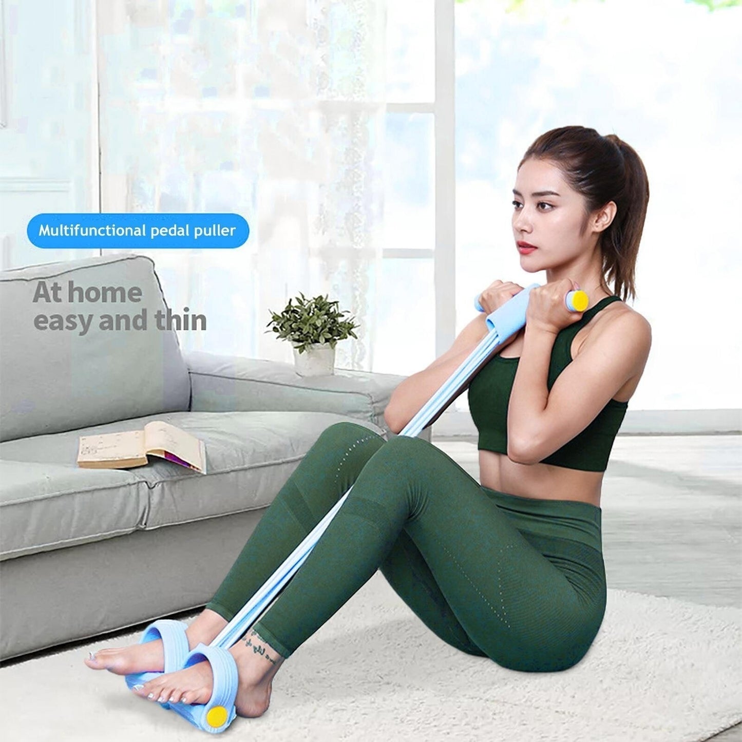 Multi-Function Tension Rope 6Tube Gym Fitness Foot Pedal Exerciser Pull Band