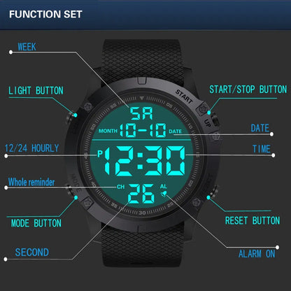 Waterproof Digital Sports Watch Military Tactical LED Backlight Wristwatch