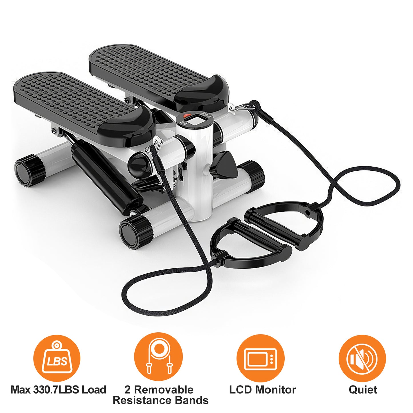 Stepper For Exercise Mini Fitness Stepper With 2 Resistance Bands LCD Monitor Max 330.7LBS