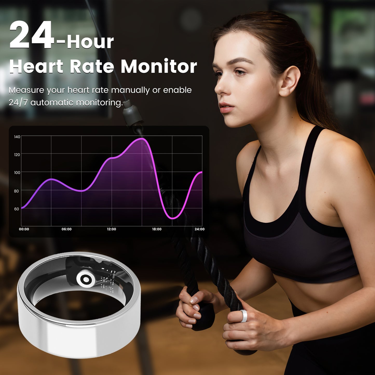 Smart Ring Health Tracker Fitness Sleep Stress HRV Tracker With Charging Case Magnetic Charging Cable For Women & Men Compatible With IOS & Android 7-Day Battery Life Size7 Size8 Size9 Size10