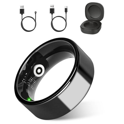 Smart Ring Health Tracker Fitness Sleep Stress HRV Tracker With Charging Case Magnetic Charging Cable For Women & Men Compatible With IOS & Android 7-Day Battery Life Size7 Size8 Size9 Size10