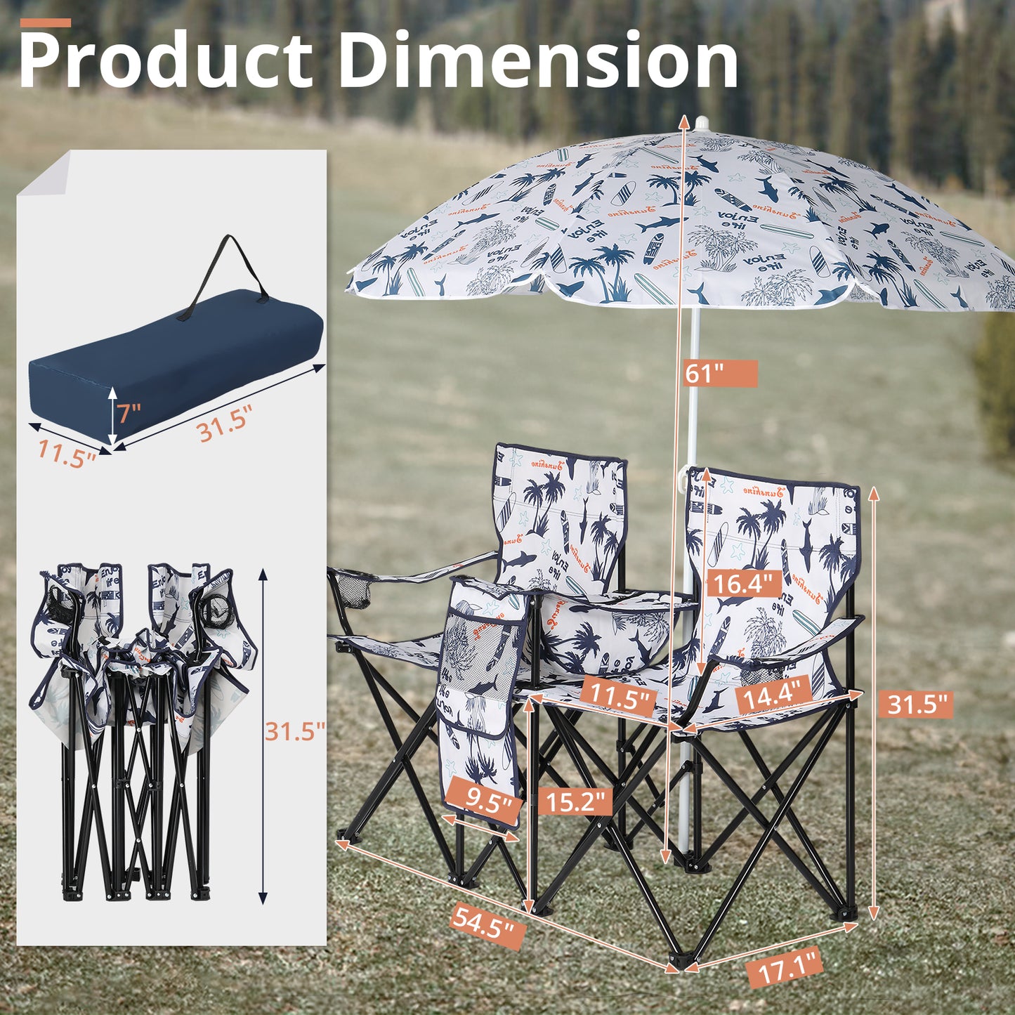 Coconut Tree Pattern, Fishing Chair With Parasol, Camping Chairs