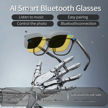 Smart AI Bluetooth Glasses With Magnetic Interchangeable Lenses- UV&Blue Light&Night Vision, Open Ear Speakers, Touch Control, 8H Battery