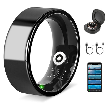 Smart Ring Health Tracker Fitness Sleep Stress HRV Tracker With Charging Case Magnetic Charging Cable For Women & Men Compatible With IOS & Android 7-Day Battery Life Size7 Size8 Size9 Size10