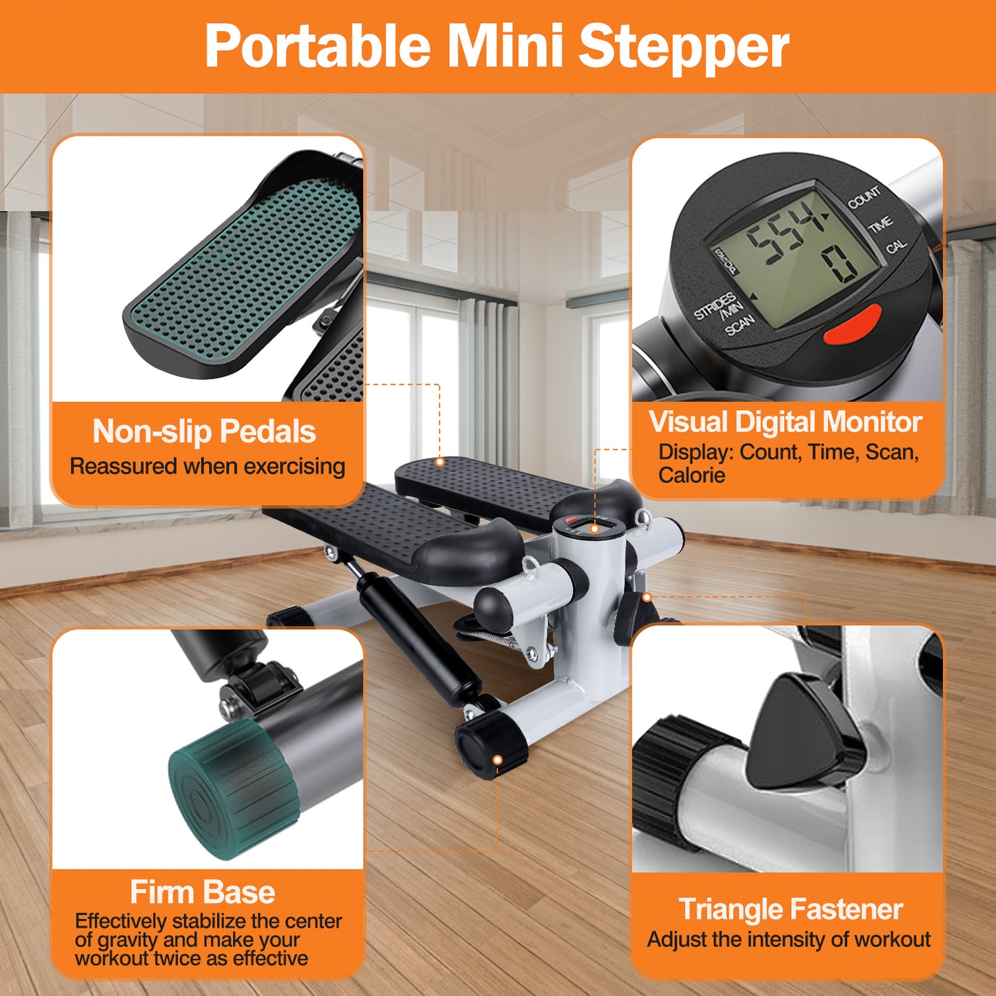 Stepper For Exercise Mini Fitness Stepper With 2 Resistance Bands LCD Monitor Max 330.7LBS