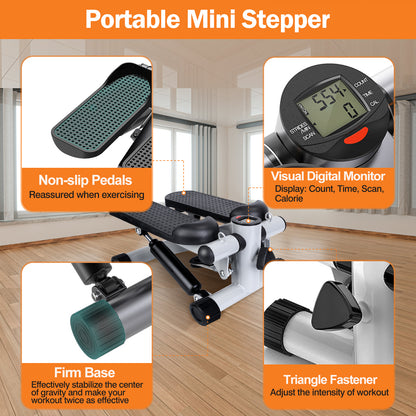 Stepper For Exercise Mini Fitness Stepper With 2 Resistance Bands LCD Monitor Max 330.7LBS