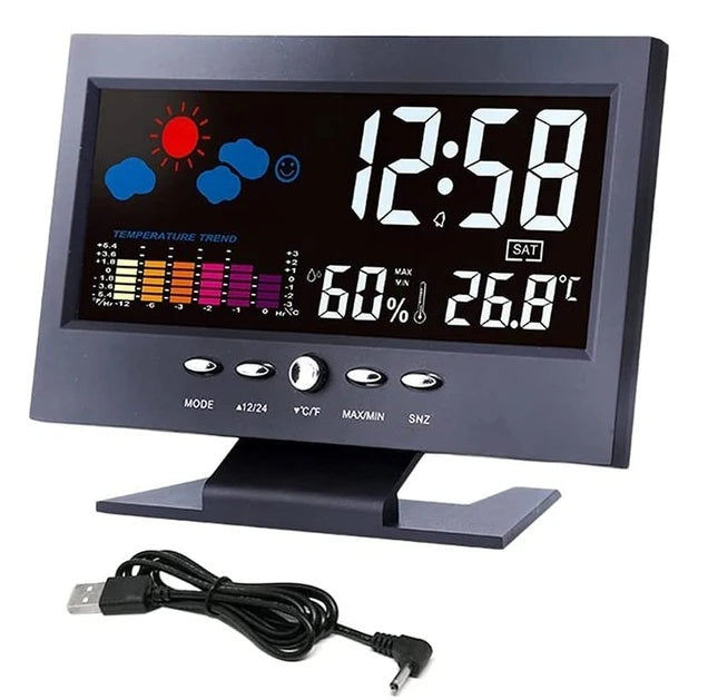 LED Digital Alarm Clock Snooze Calendar Thermometer Hygrometer Weather Display