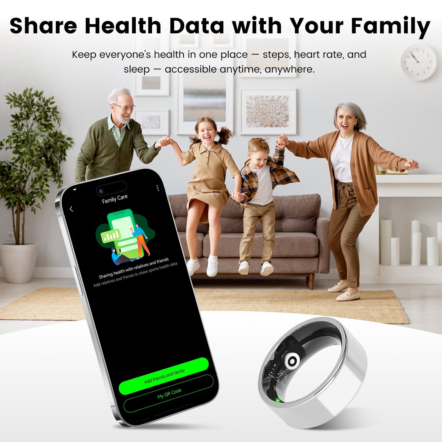 Smart Ring Health Tracker Fitness Sleep Stress HRV Tracker With Charging Case Magnetic Charging Cable For Women & Men Compatible With IOS & Android 7-Day Battery Life Size7 Size8 Size9 Size10