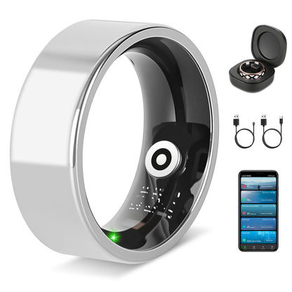 Smart Ring Health Tracker Fitness Sleep Stress HRV Tracker With Charging Case Magnetic Charging Cable For Women & Men Compatible With IOS & Android 7-Day Battery Life Size7 Size8 Size9 Size10